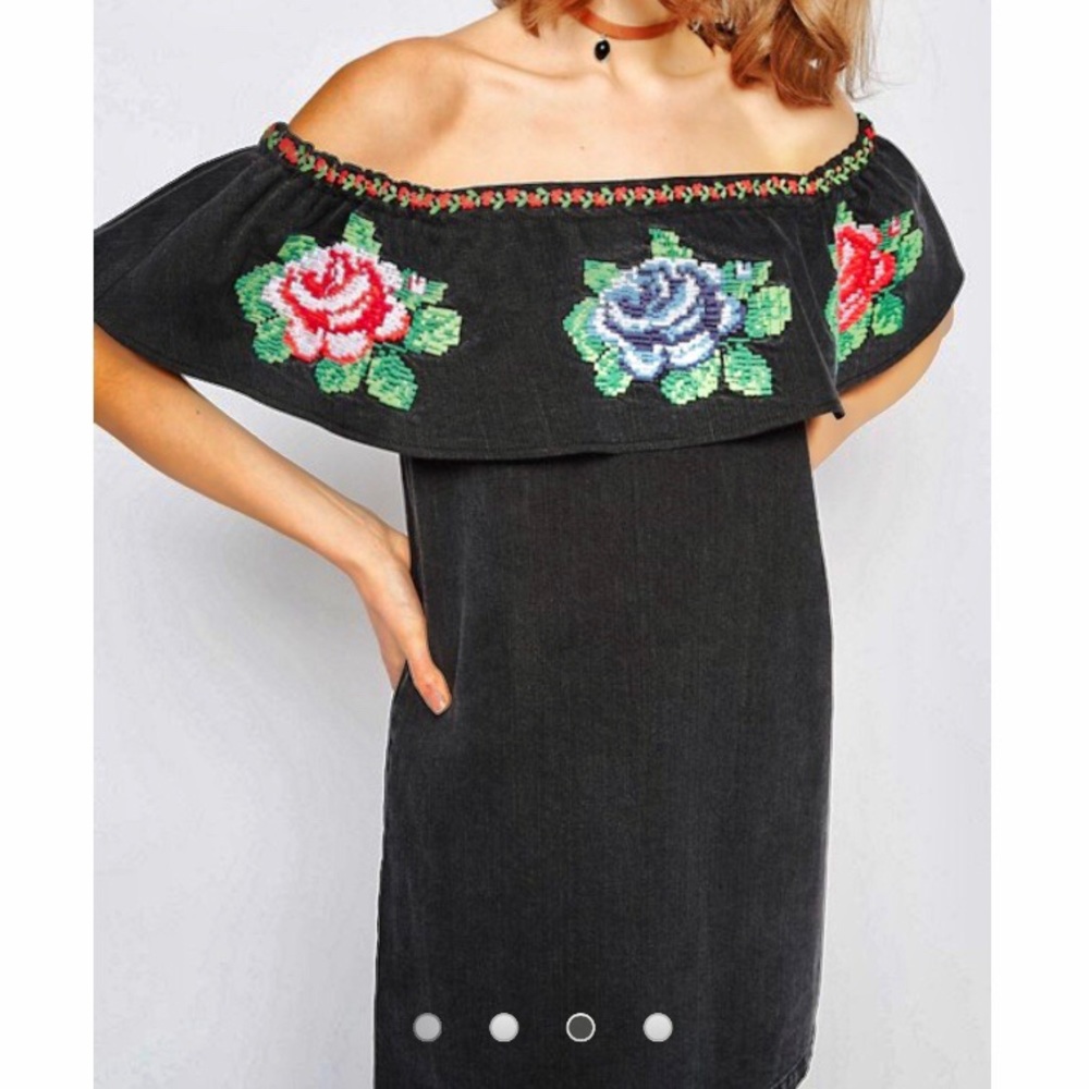 5 for $25! ASOS Collection Denim Embroidered Bardot Dress